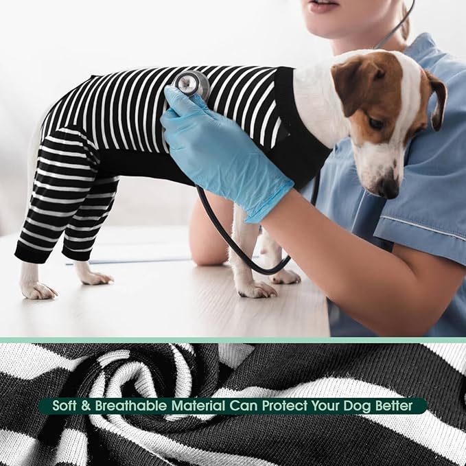 Kuoser Dog Recovery Suit, Anti Licking Dogs Rear Leg Sleeve, Abdominal Dog Surgical Suit with Pants Cover Protect Wounds, Dogs Elbow Protector Soft Pet Surgery Onesie Cone Alternative, Black 4XL