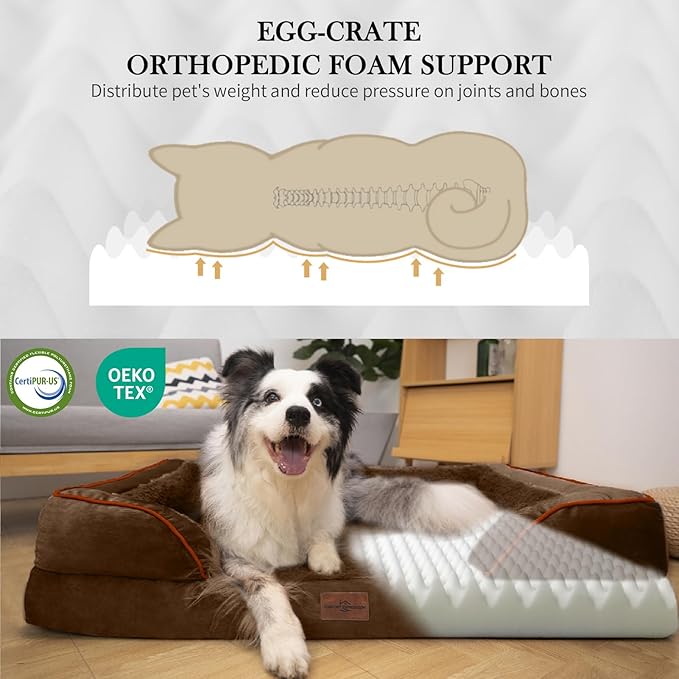Comfort Expression Large Dog Beds Orthopedic Foam, Waterproof Dog Beds for Dogs, Comfy Pet Bed Sofa with Washable Removable Cover & Non-Slip Bottom(Large,Chocolate Brown)