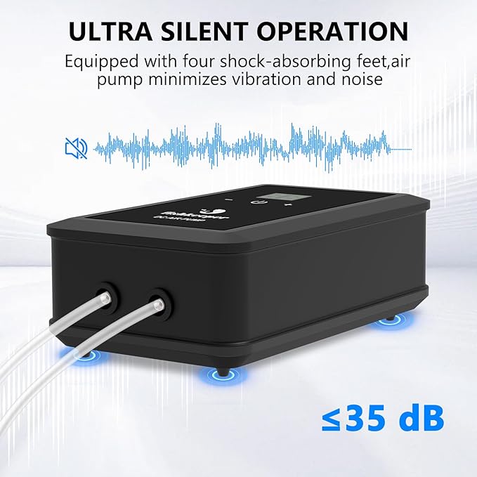 fishkeeper Aquarium Air Pump, 8W 130GPH Dual Outlet Fish Tank Air Pump with Adjustable Airflow Ultra-Quiet Oxygen Aerator Pump with Air Stone Bubbler for 10-120 Gallon Fish Tank