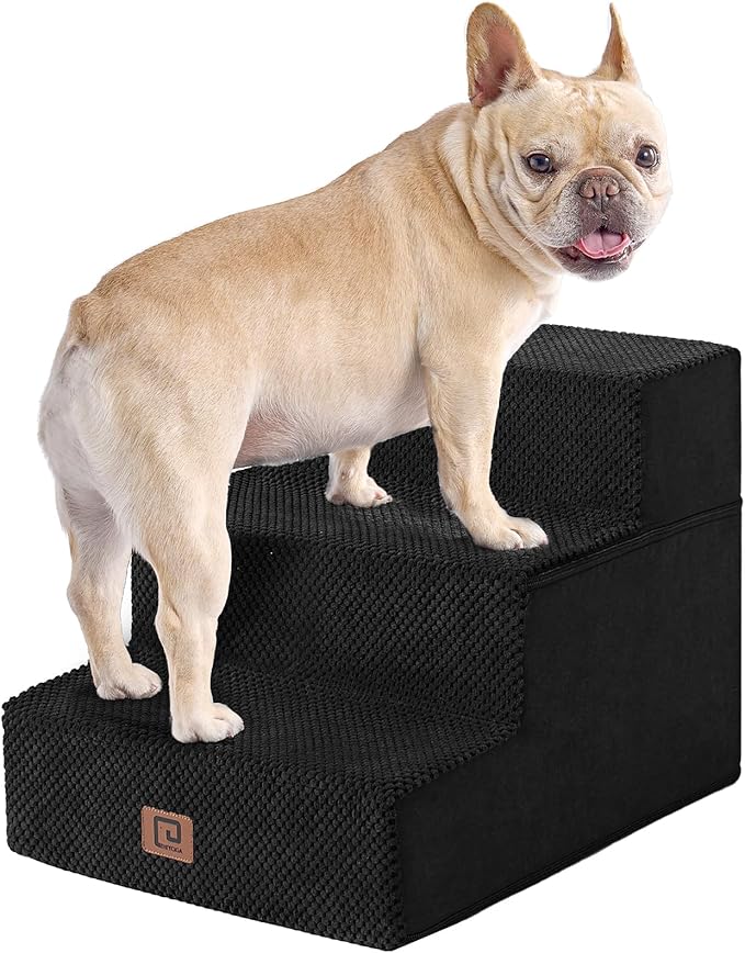 EHEYCIGA Dog Stairs for Small Dogs 13.5" H, 3-Step Dog Steps for Couch Sofa and Chair, Pet Steps for Medium Cats, Non-Slip Balanced Pet Ramp Indoor, Black