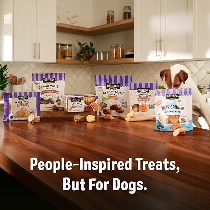 Three Dog Bakery Bark’N Crunch! Chicken Chips, Crunchy Treats for Dogs, Single Ingredient, High Protein Snacks, No Artificial Flavors or Colors, Made in The USA, 4oz