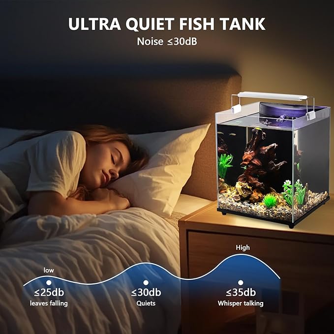 fishkeeper 6.5 Gallon Fish Tank Starter Kit, Small Aquarium with Filter and Adjustable 3 Color Lighting Self Cleaning Fish Bowl Rimless Aquarium for Beginners (Freshwater Fish Tank)