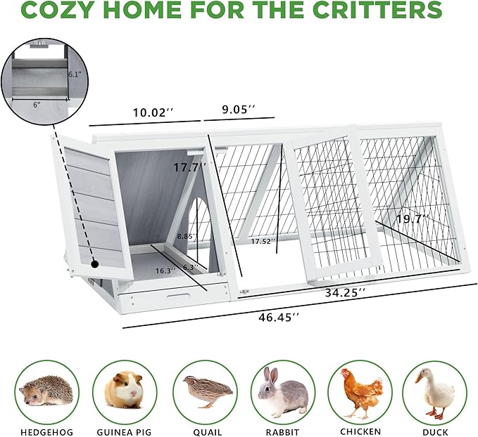 Wooden Quail Cage Indoor Outdoor,A-Frame Quail Coop,Triangle Rabbit Hutch with 2 Doors & Ventilating Wire for Small Animals,Sold by XilishppEcxEco (Grey)