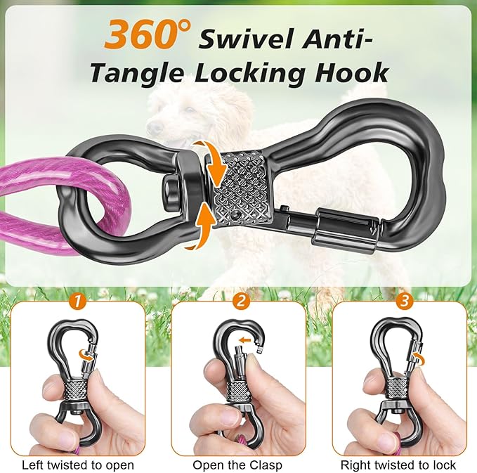 Tresbro 70 FT Dog Tie Out Cable with Spring, Shock Absorbing Tether Chains for Outside Aavilable in 10/15/20/25/30/40/50/70/100/120 FT, Heavy Duty Leads for Yard for Medium & Large Dogs Up to 500 LBS