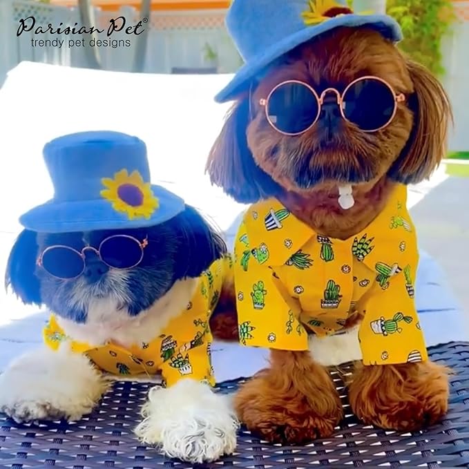 Parisian Pet Dog Shirt - Cactus Cap Dog Beach Outfit - 100% Cotton Dog Summer Clothes - Stylish Dog Costume - Breathable and Cool Pet Clothing - Machine Washable Dog Shirts for Small Dogs - XS