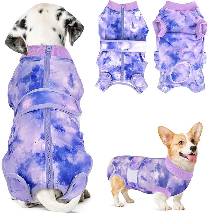 Lukovee Recovery Suit for Dogs, Zipper On Recovery Suit for Female Male Dog, Onesie Abdominal Wounds Cone E-Collar Alternative Prevent Licking Spay Recovery Suit (TPU,L)