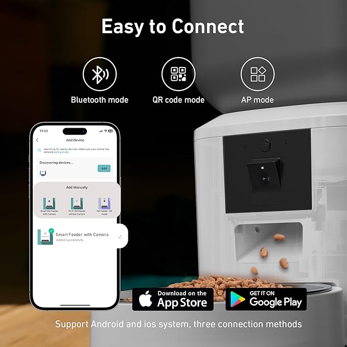 Automatic Dog & Cat Feeder with Camera & WiFi – 8L/34 Cups, 1080P Night Vision, 2.4 & 5G WiFi, 2-Way Talk, 10s Voice Recording, Timed Food Dispenser, Up to 99 Portions, 15 Meals Per Day