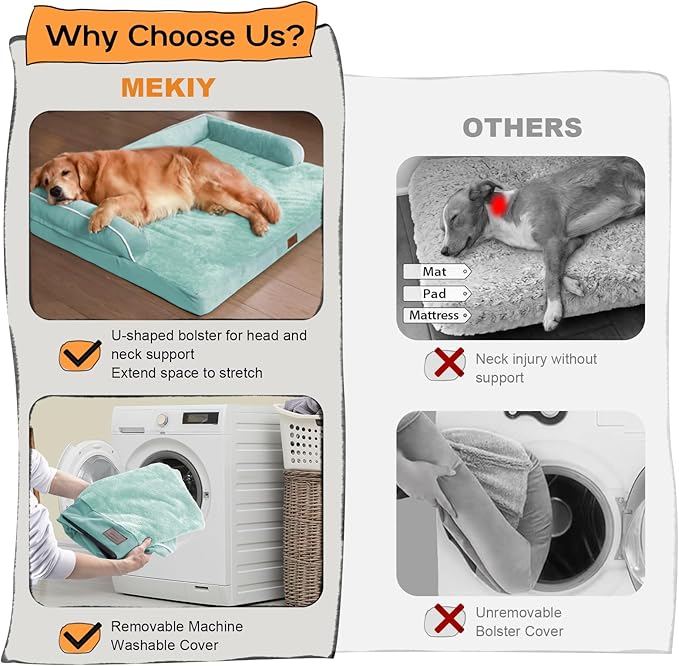 Large Dog Bed Orthopedic Washable, Orthopedic Dogs Bed with Removable Bolsters, Washable Beds for Large Dogs, Waterproof Pet Beds and Non-Slip Bottom, Extra Aqua Blue XXXLarge Dog Sofa