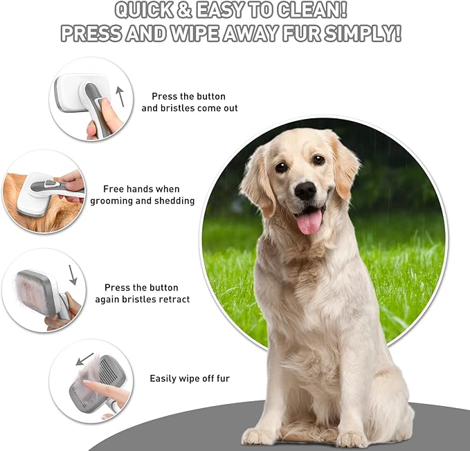 Dogs Cats Self Cleaning Slicker Brush for Shedding & Grooming Any Breed of Pets, Remove Loose Undercoat Knots Mats Tangled Hair for Small Medium Large Animal With Long Short Fur Length-Grey