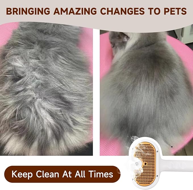 Pet Steam Brush for Dog & Cat – 3-in-1 Spray Hair Removal Comb – Steam for Shedding & Grooming – Water Brush for Long & Short Haired Pets – Spritz Defur Comb – Includes Waterless Shampoo