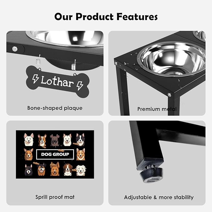 Elevated Dog Bowls,16inch Tall Pet Bowl Holder, Raised Bowl Stand with 2 Stainless Steel Bowls (68oz) and Spill-Proof Mat, Dog Feeder for Large Extra Large Breeds
