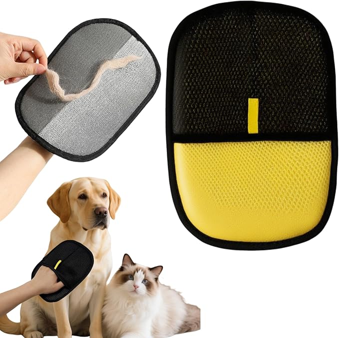 Electrostatic Pet Hair Removal Gloves for Cats&Dogs,2025 New Upgraded Reusable Quick De-Shedding Grooming Gloves,Animal Fur Remover Tool for Couch,Carpet,Furniture,Car Seat,Clothing,Curtain 1PcsYellow