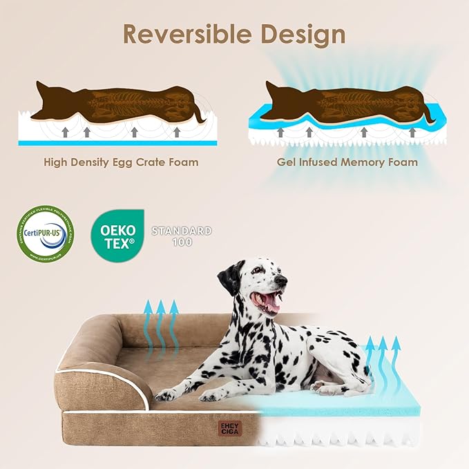 EHEYCIGA Orthopedic Dog Bed for Medium Dogs, Waterproof Memory Foam Medium Dog Beds with Sides, Non-Slip Bottom and Egg-Crate Foam Pet Couch Bed with Washable Removable Cover, Camel