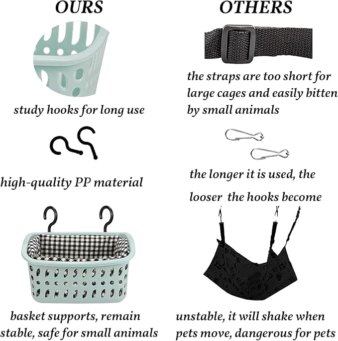 JWShang Rat Hammock for Cage, Chew Proof Hanging Basket Bed with Sturdy Hooks, Pet Cage Accessories, Safe Cozy Small Animal Rodent Hammock for Sugar Glider Mice Snuggling Sleeping (Blue, Large)