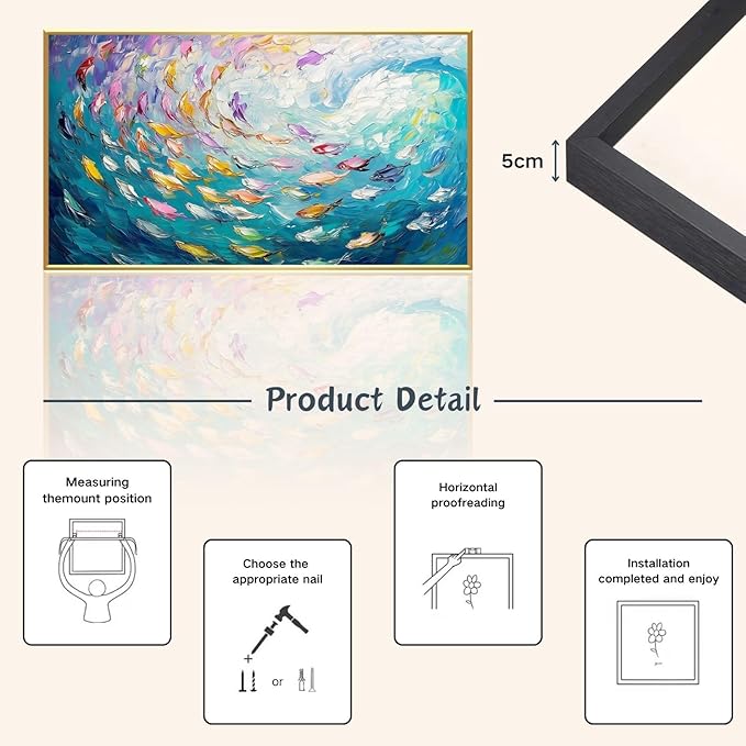 Fish Canvas Wall Art, Abstract School of Fish Canvas Wall Art, School of Fish Painting Canvas, School of Fish Wall Art, Fish Wall Decor, Fish Pictures Wall Decor, Bedroom Canvas Wall Decor (Gold Framed, 36"x20" | 92x52cm)