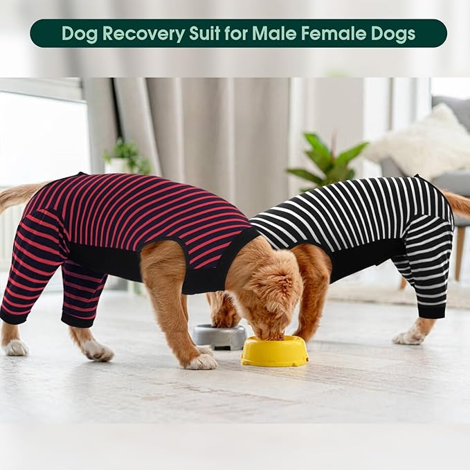 Kuoser Dog Recovery Suit, Anti Licking Dogs Rear Leg Sleeve, Abdominal Dog Surgical Suit with Pants Cover Protect Wounds, Dogs Elbow Protector Soft Pet Surgery Onesie Cone Alternative, Red L