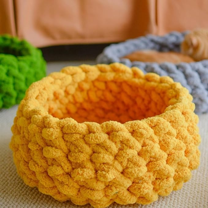 Cat Nest Bed – Premium Handwoven Washable Extra Soft Round Cave House for Indoor Kitten & Kitty, Small & Large (Persimmon Yellow,Medium)