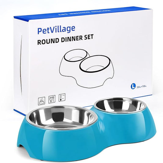 Elevated Dog Bowls Set - Non-Slip Raised Pet Feeder with Medium (2 Cups) & Large (4 Cups) Stainless Steel Bowls - Includes Durable Resin Stand for Puppies, Adult Dogs & Cats - Blue