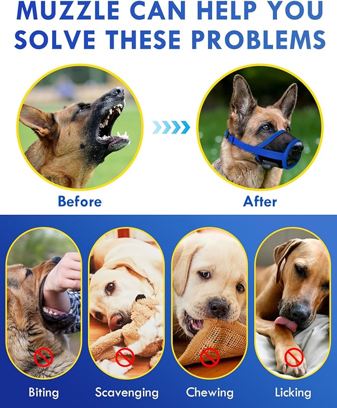 Dog Muzzle, Soft Air Mesh Muzzle for Small Medium Large Dogs Anti Biting Barking Chewing, Breathable Drinkable Adjustable Loop Pets Muzzle for German Shepherd Husky Labrador Retriever (Blue,M)