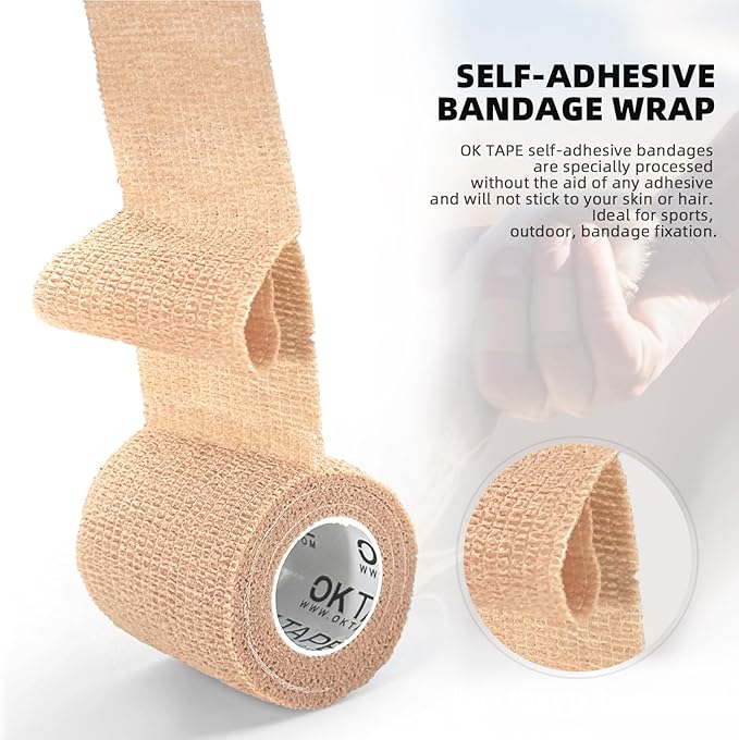 OK TAPE Self Adherent Cohesive Bandages Wrap - 6Packs, 4" x 5 Yards, Non-Woven Self Adhesive Bandage Wrap for Thumb, Finger, Wrist, Ankle, Vet Wrap Bandages Tape (Mixed Colors)