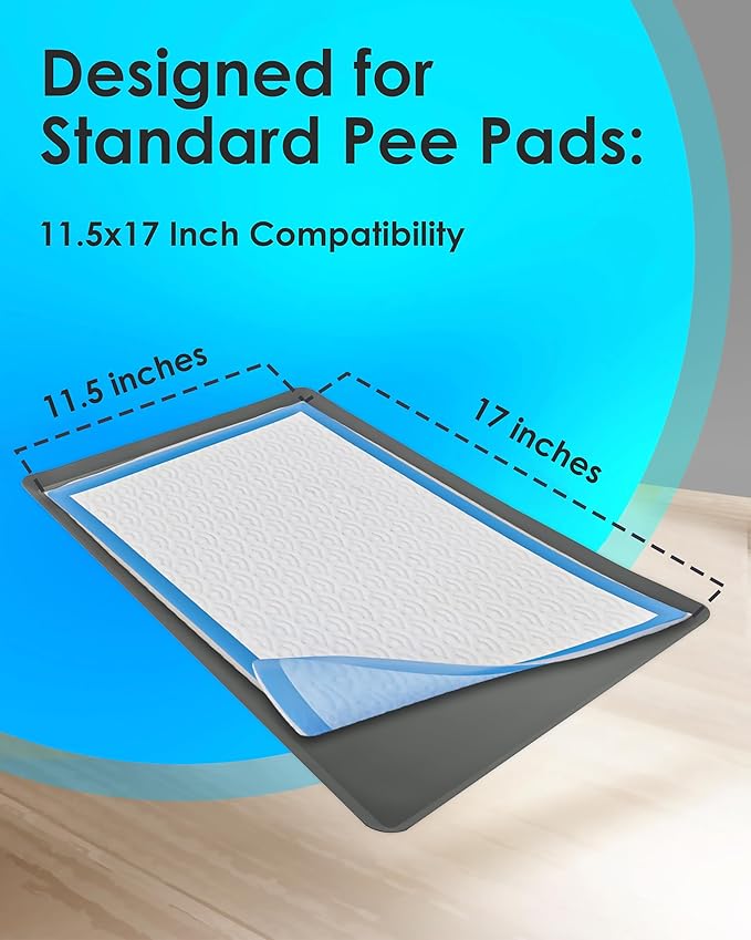 TidyFriend Puppy Pad Holder Tray Fits for 11.5” x 17” Wee Wee Pee Pads - Stable Grip, Raised Edges, Quick-Wipe Silicone Surface Dog Potty Tray Holder for Indoor Flooring Protection (Grey)