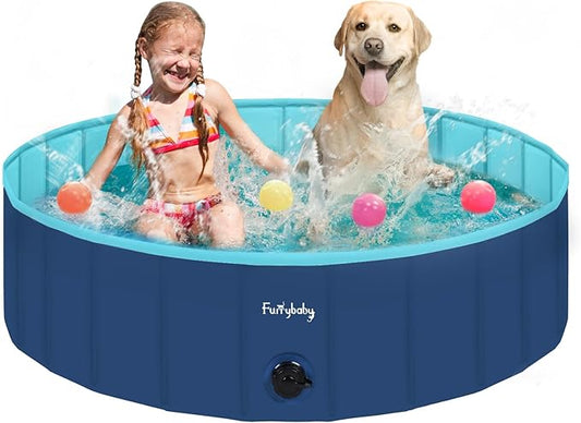 Furrybaby Dog Pool, Foldable Dog Pools for Large Dogs Portable Kiddie Pool Pet Doggie Wading Swimming(Navy 47'') Indoor and Outdoor