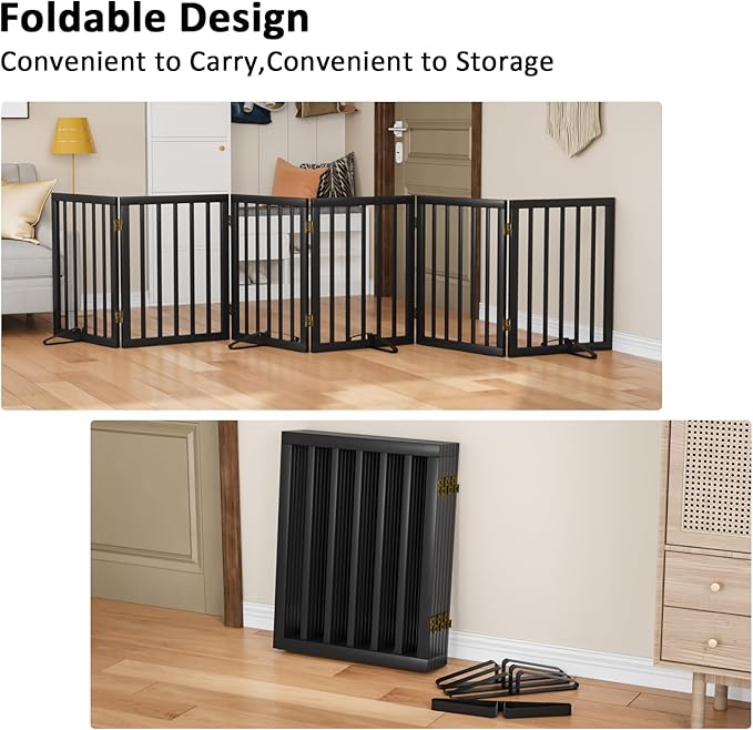 Extra Wide Dog Gate 110 inches Wide, Freestanding Pet Gate for The House Doorway, Pet Puppy Barrier, Support Feet Included, Black,6 Panels