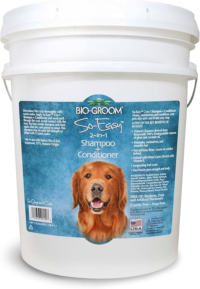 Bio-Groom So Easy 2 in 1 Shampoo & Conditioner - Dog & Puppy Shampoo and Conditioner 5 Gallon, Detangling Dog Wash, Bulk Size for Grooming, Soap Free, 12:1 Concentrate - Tropical Fruit Scent, 5 Gallon