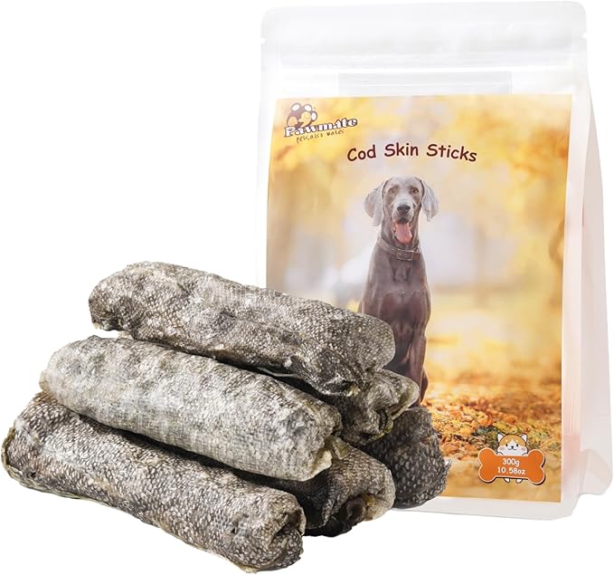 Dog Treats Natural Cod Skin Rolls, Rawhide-Free Chewy Fish Skin Dog Chews, One-Ingredient Healthy Training Treats Rich in Omega3 & Protein, 10.6 oz