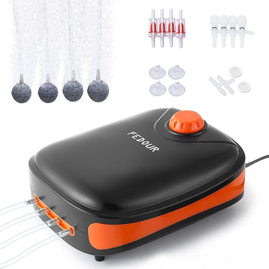 FEDOUR 4W/5W/8W Aquarium Corded Electric Air Pump, 96GPH/160GPH/256GPH Dual Outlets 4 Outlets Oxygen Pump, Ultra Quiet Aquarium Bubbler for up to 300 Gallon Fish and Turtle Tank