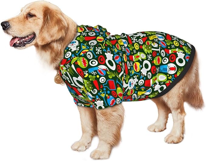 Christmas Green Monster Hoodie,Christmas Cosplay Dog Clothes with Pocket and Hat Winter Clothes Sweaters Large