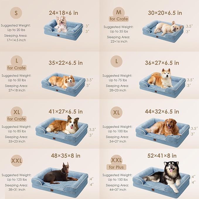 EHEYCIGA Orthopedic XL Dog Beds, Waterproof Memory Foam Dog Bed for Extra Large Dogs, Non-Slip Bottom and Egg-Crate Foam Big Pet Couch Bed with Washable Removable Cover, Washed Blue