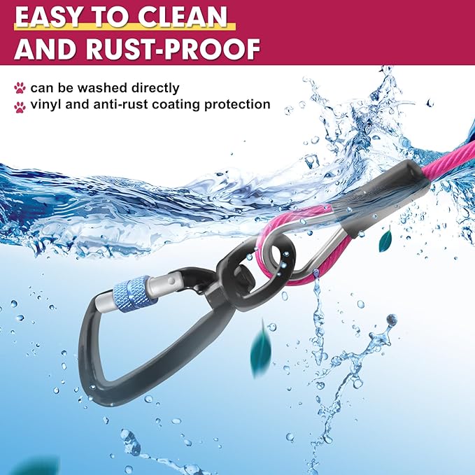 Snagle Paw Dog Leads for Yard 70FT-1000LBS Break Strength,Heavy Duty Tie Out Cable for Dogs with Swivel Lockable Hook & Spring,Chew Proof Dog Chain for Outside,Dog Run Cable for Medium Large Dogs