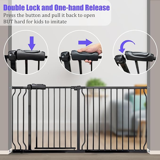Baby Gates Extra Wide 53-57.5 Inch Large Baby Gate for Stairs Tension Pet Dog Gates Indoor for Doorways No Drilling Pressure Mounted Pet Gates for Kids