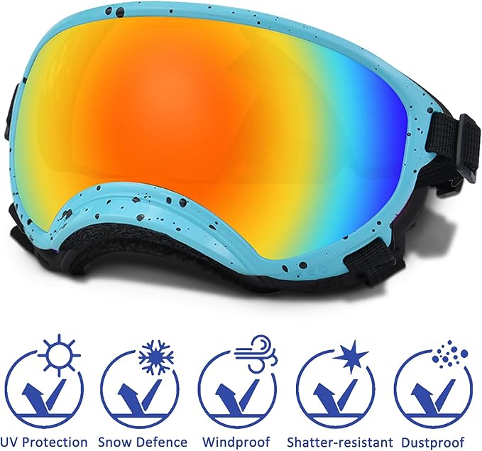 Medium Dog Sunglasses with Adjustable Strap UV Protection, Winproof Dog Puppy Sunglasses, Suitable for Medium Dog Pet Glasses, Dogs Eyes Protection,Soft Dog Goggles