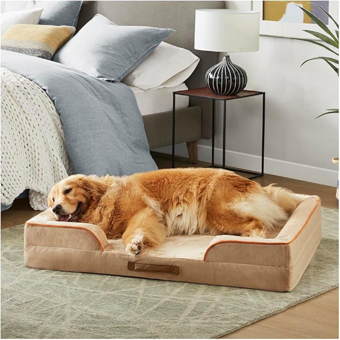 Friends Forever Orthopedic Dog Bed for Extra Large Dogs, Waterproof Memory Foam Dog Sofa Bed XL with Removable Washable Cover, Ally Khaki, 42x32x7