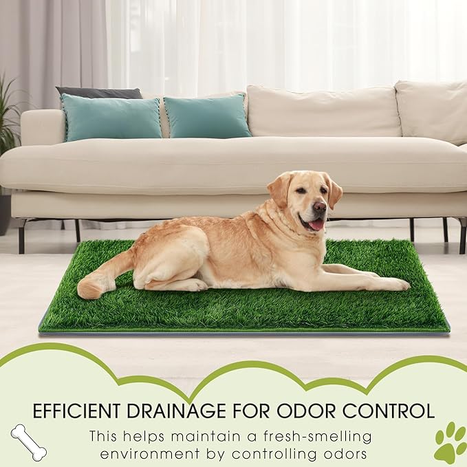 Dog Potty for Indoor or Porch with Foldable Silicone Stand Tray Large, 35 x 25 Inch Dog Grass Pad for Puppy Training, Reusable Artificial Grass Pee Pad, Indoor Outdoor Pet Toilet for Small Medium Dogs