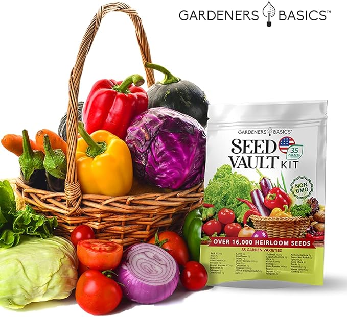 Gardeners Basics Survival Vegetable Seeds Garden Kit Over 16,000 Seeds Non-GMO and Heirloom, Great for Emergency Bugout Survival Gear 35 Varieties Seeds for Planting Vegetables 35 Free Plant Markers