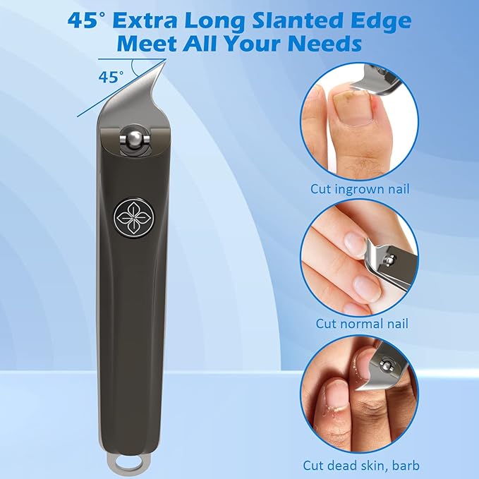 GLAMFIELDS 3pcs Nail Clippers Set, Black Stainless Steel Slanted Edge Nail Clipper & Fingernail & Thick Toenail Trimmer for Men and Women