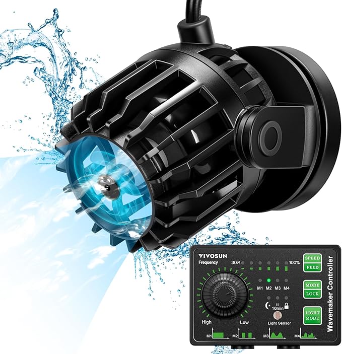 VIVOSUN Aquarium Wave Maker, 3432GPH Circulation Pump with Controller & Magnetic Suction Base, Adjustable Submersible Powerhead for 60-150 Gal Freshwater/Saltwater Fish Tank, 40W