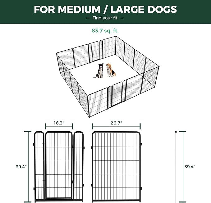 FXW Homeplus Unleashed Indoor Dog Playpen - Stress-Free and Safe Play, Heavy Duty 40 Inch 16 Wire Panels Dog Pen for Medium and Large Dogs, Black│Patented
