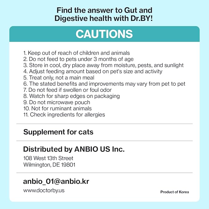 Dr.by CAT BIOME Cat Probiotics - Digestive & Gut Support for Cats, Diarrhea Relief, Immunity Booster with Lactiplantibacillus plantarum Lickable Formula Individually Packaged