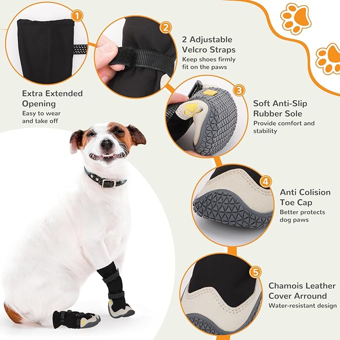 Dog Shoes for Large Small Medium Dogs, Dog Snow Boots Winter, Dog Booties and Paw Protectors to Prevent Licking, Anti-Slip Dog Shoes with Reflective for Hot Pavement,Hardwood Floors, Hiking (Size 3)