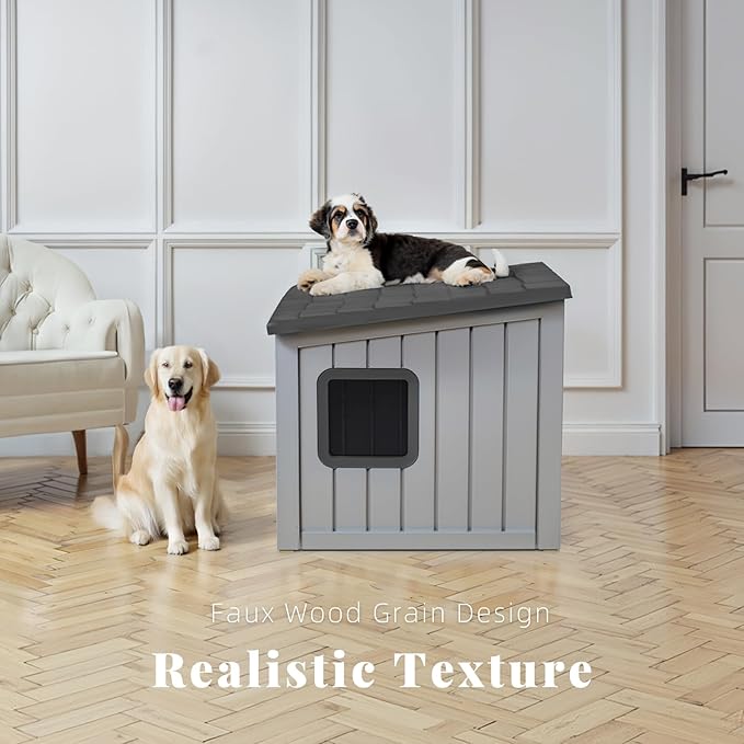 DRATO Dog House Indoor and Outdoor with Weatherproof Roof Removable Floors for Small to Middle Sized Dogs Easy to Assemble (Gray, 24.65 * 21.5 * 22.21)