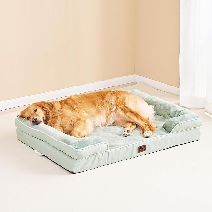 EHEYCIGA Orthopedic Large Dog Bed, Waterproof Memory Foam, Non-Slip Bottom, Sage Green, 41"L x 27"W x 6.5"Th