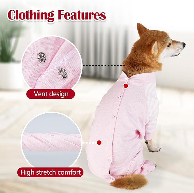 Dog Recovery Suit, Abdominal Wound After Surgery Wear, Anti Licking Bodysuit with Snaps, E-Collar & Cone Alternatives, Long Sleeve Dog Spay Surgical Pajamas Prevent Shedding(XL, Pink)