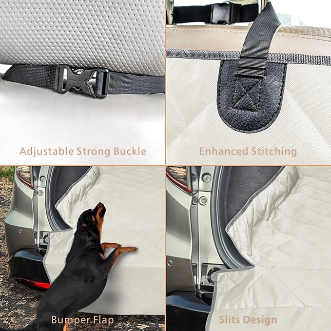 F-color SUV Cargo Liner for Dogs, Water Resistant Pet Cargo Cover Dog Seat Cover Mat for SUVs Sedans Vans with Bumper Flap Protector, Non-Slip, Large Size Universal Fit, Beige