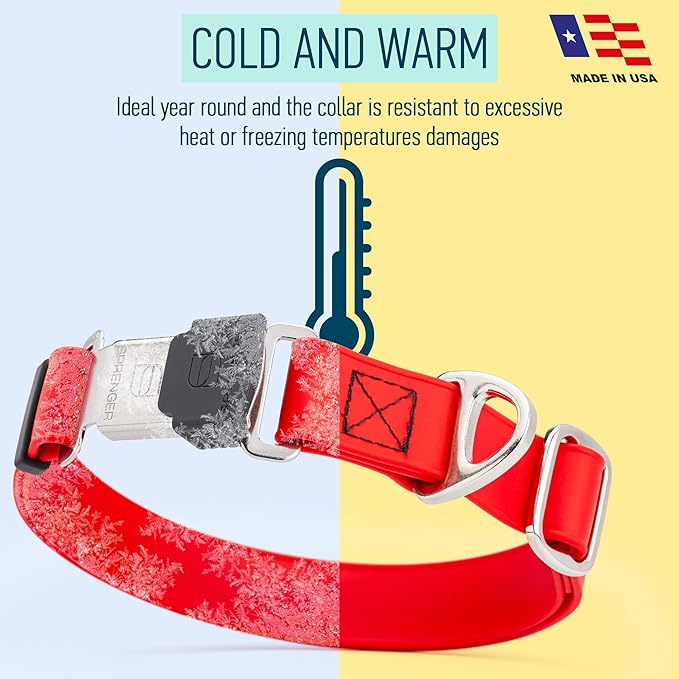 Dogline Biothane Waterproof Dog Collar with Herm Sprenger Black Stainless Steel Quick Release Buckle – Heavy Duty Tactical Durable Collar for Dogs – Comfortable and Safe Pet Collar W 3/4" L 12-19" Red