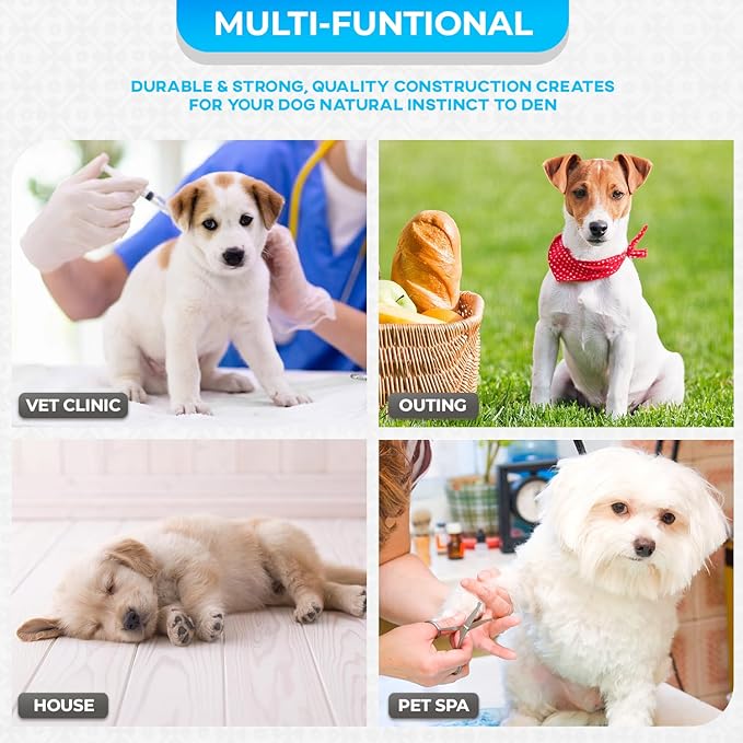 FDW Dog Crate for Small Dogs 24 Inch Folding Metal WirePet Cage Double Door W/Divider Panel Indoor Outdoor Kennel Leak-Proof Plastic Tray,Blue