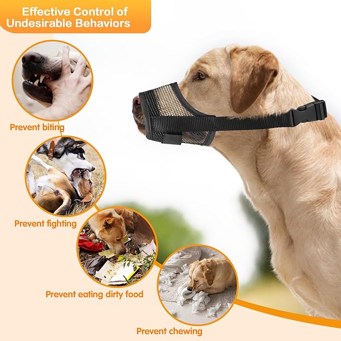 Dog Muzzle, Soft Mesh Muzzle for Large Dog Mouth Guard, Breathable Adjustable Muzzles to Prevent Biting, No Bark Muzzle for Dogs Allow Panting Drinking (Black, L)